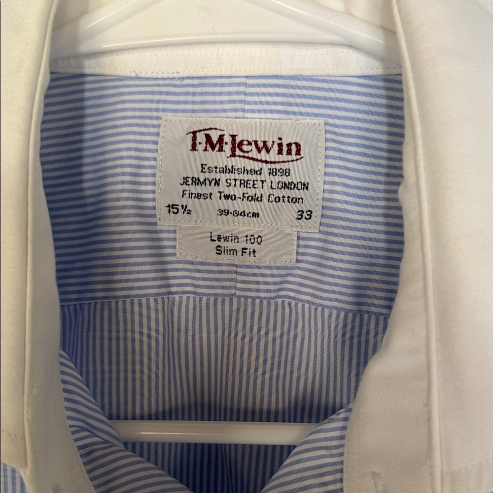 T.M.Lewin Light Blue Pinstripe Shirt with White Collar - Picture 2 of 5